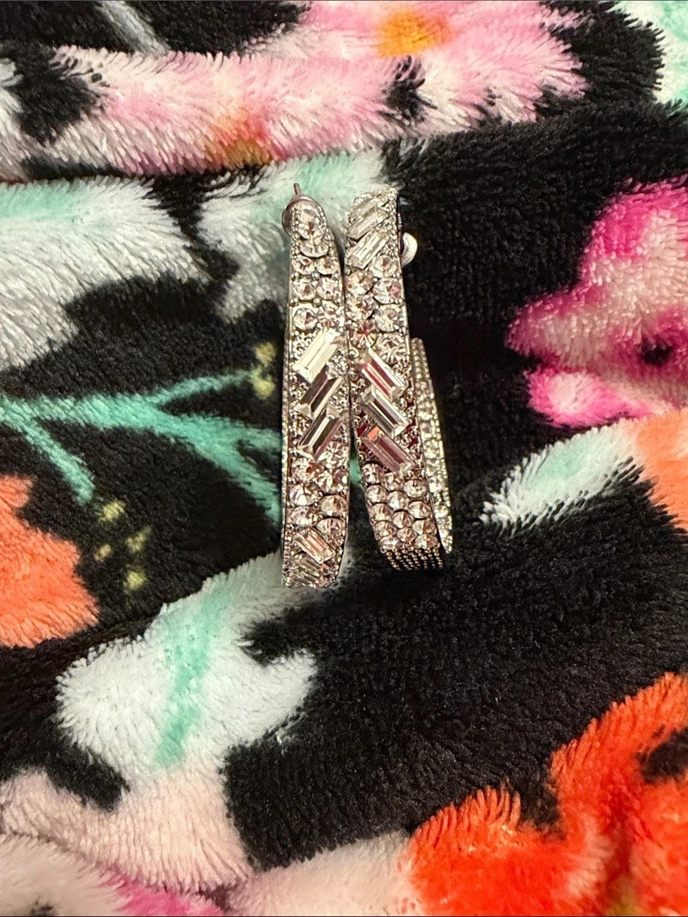 Paparazzi Rhinestone Textured Hoop Earrings in Silver